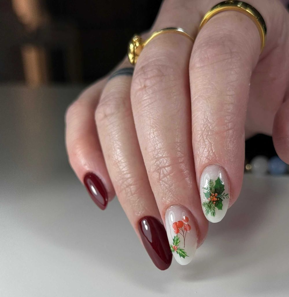 Deep burgundy oval nails
